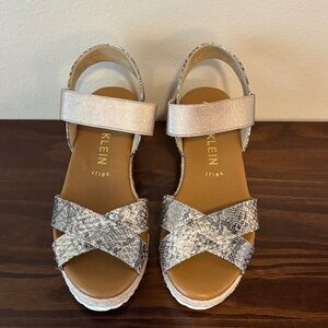 Anne Klein Snakeskin and Metallic Wedge Sandals